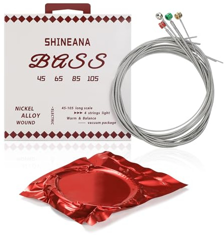 4-String Electric Bass Strings - Nickel Alloy Wound with German Hex Steel Core | Light Coating for Longevity | Vacuum Sealed (45-105 Medium) | Smooth Feel & Balanced Warm Tone (Light-Coating)