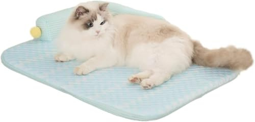 Orthopedic Cooling Cat Bed with Memory Foam Pillow - L-Shaped Sofa Design for Cats & Kittens, Breathable Summer Cooling Mat, Machine-Washable Calming Cushion Bed for Persian (Green)