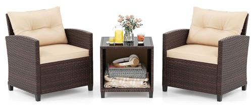 GIANTEX Set di mobili da giardino in rattan per balconi, piccoli spazi, mobile da esterno, balcone, set da 2 e 3 pezzi, poltrone e tavolo