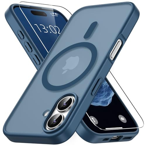 Vansdon Funda Magnética para iPhone 17 con 1 Piezas Cristal Templado, Compatible con Magsafe, Protección contra caídas de Grado Militar, Carcasa Respaldo Translúcida Mate Slim Antigolpes-Azul Oscuro
