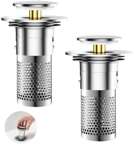 2 Stück Waschbeckenstöpsel, Abflussstopfen, Abflusssieb, Stöpsel Waschbecken, Waschbeckenstöpsel Mit Sieb, Rostfreie Ausführung, Einfache Handhabung, Ideal Für Küche Und Bad