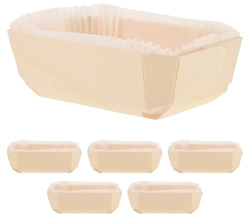OFFSCH Set 6 Pezzi Tegliette Plumcake Piccole in Carta Monouso con Supporto in Legno 140X90X45Mm Pirottini per Muffin e Dolci Adatte per Forno e Confezionamento Dolci Uso Panetteria e