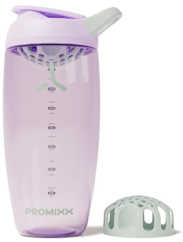 Promixx Pursuit Shaker Proteico – 760ml Miscelatore Silenzioso Snap-Fit per Frullati Senza Grumi – Ermetico Senza BPA Ecozen con Segni Misurazione Fitness – Lillà