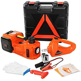 5 toneladas de 12v gato eléctrico hidráulico 4 cm + Inflador neumáticos llave DIRIGIÓ Herramienta reparación coches elevación portátiles luz herramientas de bricolaje(3 Ton Plus Wrench)
