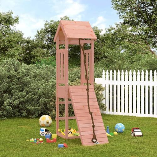 Kaloriko Tour de jeu avec mur d'escalade en bois massif Douglas - 131 x 64 x 207 cm - Avec bac à sable et corde - Structure d'escalade résistante aux intempéries pour enfants - Maison de jeu de jardin