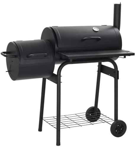 Barbacoa clásica de carbón vegetal de acero con termómetro, carro de barbacoa para jardín y terraza, con 3 rejillas y estante