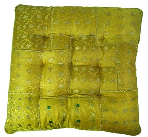 GURU SHOP Orientalisches Brokat Steppkissen, Stuhlkissen 40x40 cm - Hennagrün, Synthetisch