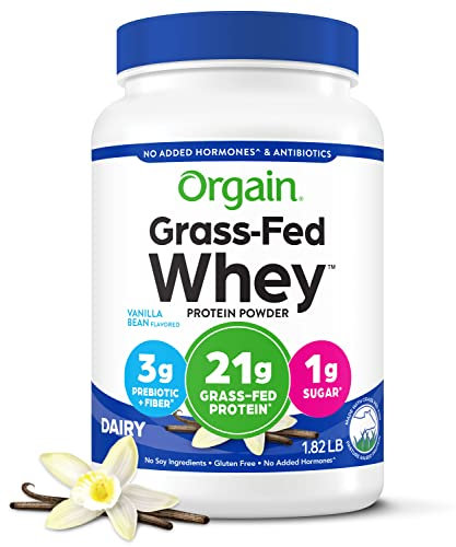 Orgain Grass Fed Whey Protein Powder, Vanilla Bean, Gluten Free, Non-GMO, 1.82 Pound, 1 Count