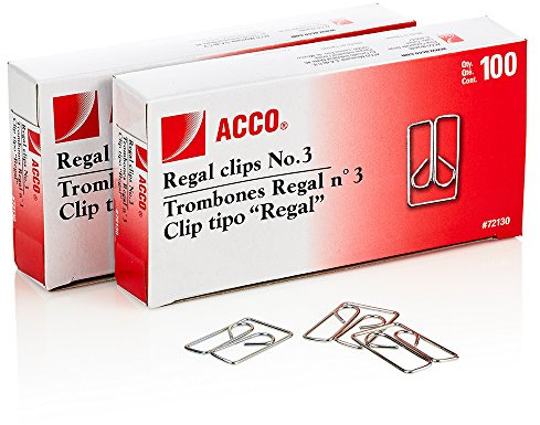 Acco Regal Paper Clips No 3, 100/Box, Silver, 2/Pack (ACC72152)