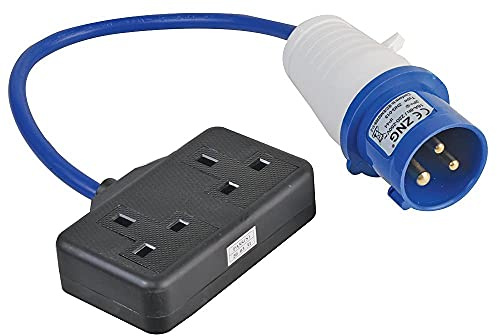 pro elec PL14284 13A Double Socket to 16A Plug Fly Lead Converter, Blue