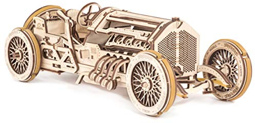 UGEARS U-9 Grand-Prix-Auto aus Holz – Geschenk zum Vatertag (DIY-Bausatz) Handkurbelbetriebenes Fahrzeug mit funktionierenden Kolben, Rädern, Stoßdämpfern | Funktionelles, authentisches Renndesign