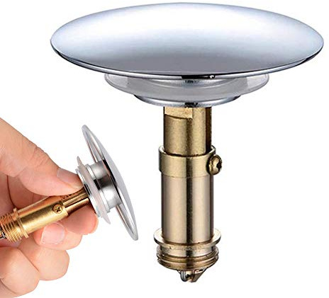 BETOY Bouchon de vidange en Laiton,Bouchon de Canalisation d'évier de Salle de Bains 66mm Laiton Poli Chrome Pop Click Clack pour Évier de Vanité Bain Remplacement Boulons Salle de Bain Baignoire