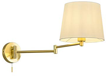 meineWunschleuchte Schwenkbare Wandleuchte Messing mit Schalter und Stoffschirm Weiß, Höhe 32cm