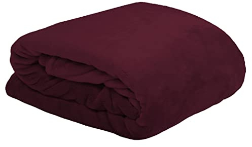 Stof - Plaid -Taille 130x160 cm -100% Polyester - Couleur Bordeaux - Modèle Doudou - Couverture - Plaid Polaire Doux Chaud Confortable Canapé Nid Douillet