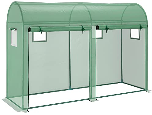 Outsunny Serre de Jardin 3 m² en PE, Serre d'extérieur avec bâche renforcée 140 g/m² Anti-UV, châssis en Acier, 2 Portes zippées déroulantes et 4 fenêtres enroulables, 3 x 1 x 2 m, Vert