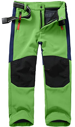 yeyity Kinder Softshellhose Skihose Gefüttert Cargohose Wasserdicht Thermohose Jungen Mädchen Schneehose Winter Outdoorhose Wanderhose(16010,Green,M)
