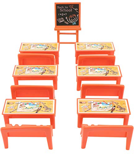 Toyvian Mini Classroom Furniture Set 13Pcs Including Blackboard Desk and Chair Models for Dollhouse Miniature School Scene Educational Toy Pretend Play