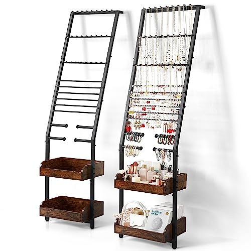Keebofly Jewelry Holder Organizer, Large Jewelry Organizer with Necklace Holder Earring Storage, Floor Hanging Jewelry Stand with Display for Earring Necklace Ring Bracelet Watch