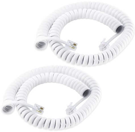 XANHAM Telephone Handset Cords Uncoiled 10 feet(Coiled 1.2 feet) with RJ9 4P4C Connectors Cable for Landline Phone, White, 2 Pack, Universally Compatible, AV04705