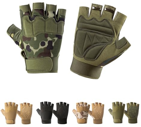CubePlug Guantes de motocicleta acolchados transpirables sin dedos para hombre, guantes de medio dedo para ciclismo, senderismo, escalada, deportes al aire libre (camuflaje verde, S)