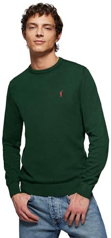Polo Club Maglione Uomo Basico Verde Bottiglia 100% Cotone - Maglioni con Logo Ricamato