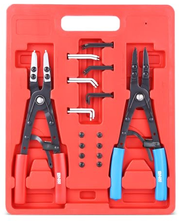 DNA MOTORING 2pc 10 in Heavy Duty Multi Angle Internal External Spring Ratchet Circlip Plier For Ring Remover Retaining Snap Ring Plier Set, W/Case, Tools-00533