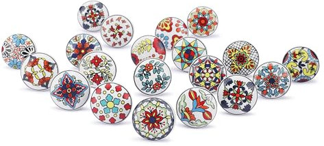 Ajuny Lot de 20 Boutons en Céramique – Poignées de Tiroir et d'armoire à Imprimé Floral Multicolore pour Cuisine Placard Commode – Quincaillerie Décorative Brillante pour Meubles