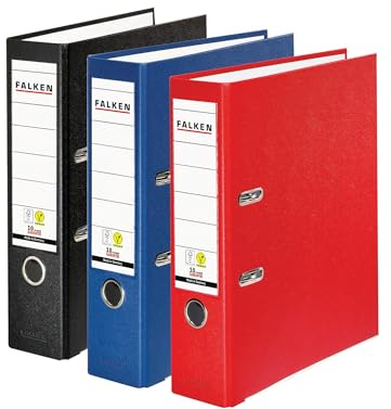 Original Falken 3er Pack PP-Color Ordner. Made in Germany. 8 cm breit DIN A4 farbig sortiert Vegan Kunststoff-Ordner Ringordner Aktenordner Briefordner Büroordner Plastikordner