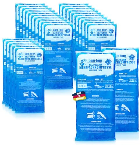 com-four® 25x Große Mehrfach-Kompressen 29 x 12 cm, Warm und Kaltkompressen, Kühlpads - Kühlpack mikrowellengeeignet - Made in Germany (25 Stück - XL)