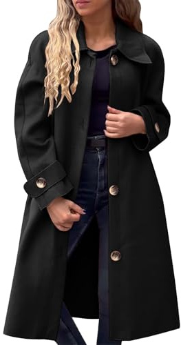 Gabardina para mujer larga de invierno, abrigo de lana con solapa de una hilera, abrigo de tweed tallas grandes, abrigo de entretiempo de color liso, chaqueta cortavientos elegante oversized, abrigo