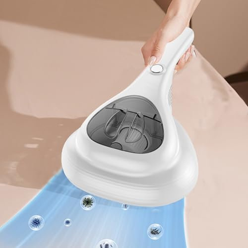 Aspiradora Antiacaros para Colchones con Luz UV y Vibración,Aspirador de Colchones sin Cable,Aspirador Portátil para Colchones,Aspirador de Mano Especial Colchones,10KPA Aspirador Acaros (Blanco)