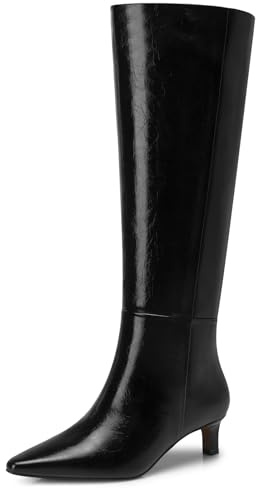 CELLENZ Women's Knee High Boots: Fashion Kitten Low Heels Boot - Wide Calf Tall Boots for Women - Black Leather Heeled Fall Boot Size 8