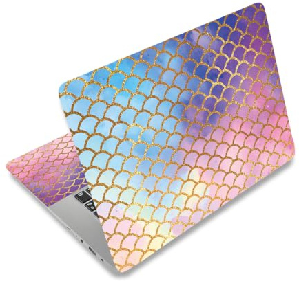 PLIGREAT Pegatinas de piel para computadora portátil de estilo creativo aptas para portátiles de 12 pulgadas, 13 pulgadas, 13,3 pulgadas, 14 y 15 pulgadas, patrón de escamas de peces de colores