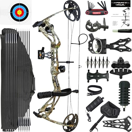 CENWTY Archery Compound Bow Set 0-70 LBS, Draw Length 16.5-30, IBO up to 325 fps, Hunting Compound Bow with All Accessories for Archery Hunting Target Shooting Practice RTH (Camo Right Handed)