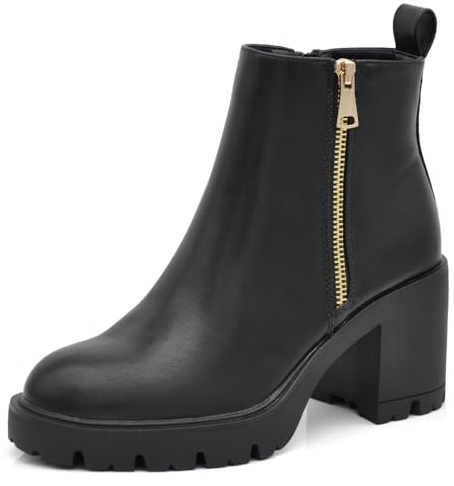 IF Stivaletti da donna con cerniera decorativa tronchetti tacco medio largo platform carrarmato BT24182 nero N.38