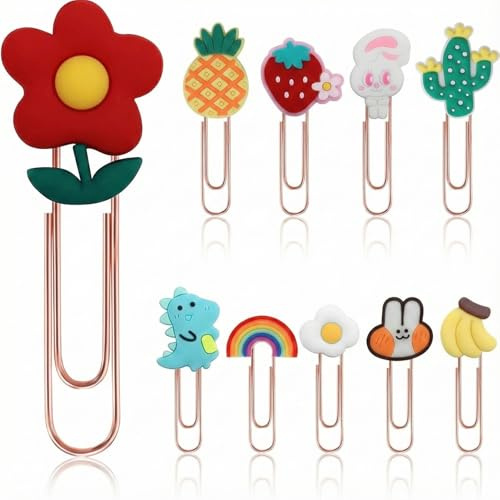 Hopzab 10 Pieces Cute Paperclips – Creative Cartoon Paper Clips, Novelty Office Stationery Supplies, Colorful Unique Bookmarks for Home, Library, School, and Teachers