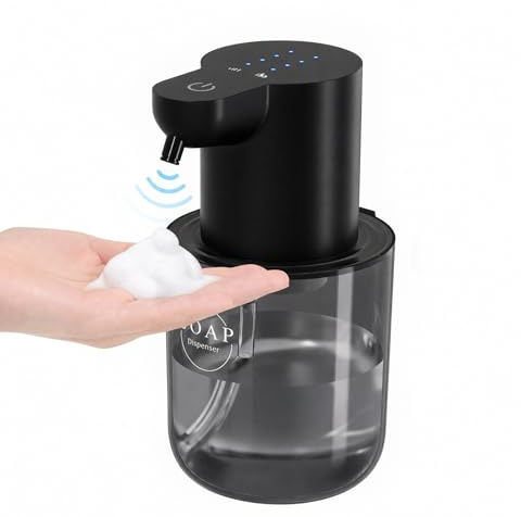 Schaumseifenspender Automatisch 400ml, Elektrischer Seifenspender mit Sensor, Seifenspender Schwarz Wandmontage Ohne Bohren, 4 Stufen, USB Aufladbar Seifenschaumspender für Bad Küche