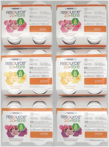 Resource 2.0 fibre - 3 Sorten Mischkarton mit 24 Flaschen, Geschmacksrichtungen: 8x Vanille 8x Erdbeere und 8x Multifrucht - im exclusiven ConsuMed Bundle inkl. Produktplakat