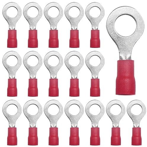 CEEYSEE 100 Pezzi Anello Capocorda Elettrico Terminale Connettori Elettrici Diametro Foro M6 Crimpare Connettori – Per Cavi Da 0,5 – 1,5 mm² (Rosso/YPRH6)