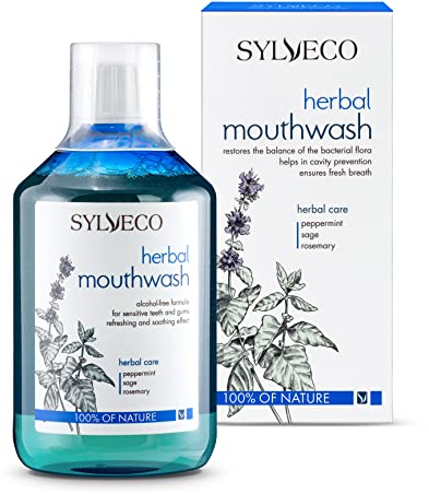 SYLVECO Kräuter-Mundwasser. Mundspülung für tägliche Mund- und Zahnpflege. Vegan Naturkosmetik für Frauen und Männer. Größe 500ml