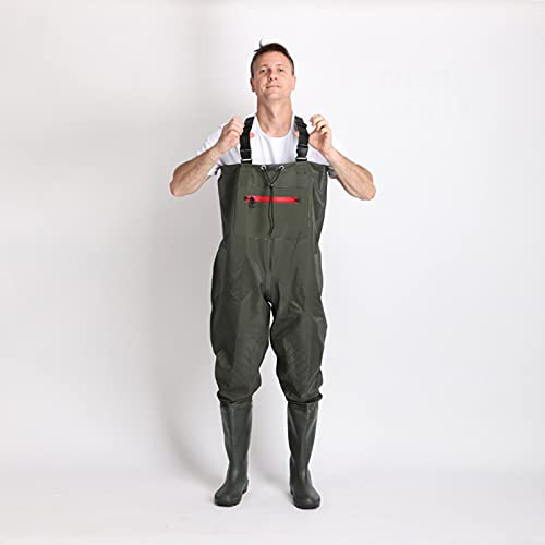 Angler-Wathose, leichtes Nylon, 100% wasserdichte Fliegenfischer-Jagd-Wathose mit rutschfestem Stiefelfuß, Wathose für Herren und Damen,Grün,43 EU