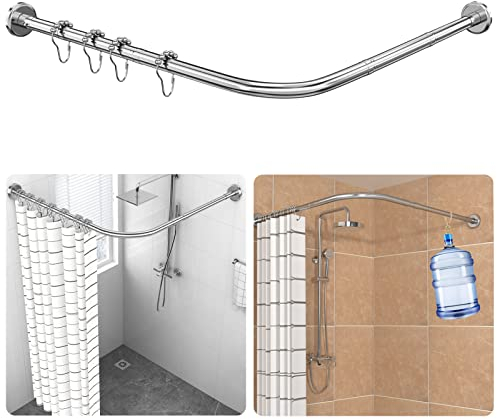 Barre de rideau de douche réglable en forme de L avec 18 anneaux, Barre d'angle de rideau de douche sans support de plafond, Barre de douche extensible Pour baignoire et douche, 70-100x110-170 cm