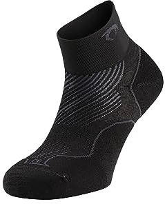 Lurbel Distance Three - Calzini da corsa bassi, unisex, senza cuciture, traspiranti, anti-odore e anti-vesciche, con ammortizzazione per la corsa, Nero , L