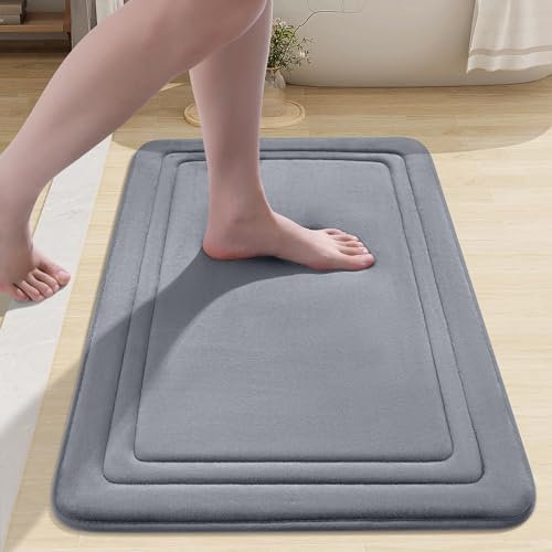 smiry Memory Foam Bath Mat - 40 x 60cm, Non-Slip, Super Absorbent, Comfortable - Machine-Washable Floor Rug, Dark Grey