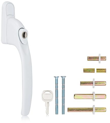 XFORT Key Locking Inline Window Handle Installation Kit in White, UPVC Window Handle Replacement, Lockable Window Lever