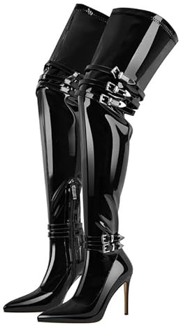 blingqueen Stivali da donna elasticizzati - Stivali Stiletto sopra il ginocchio, Vernice nera, 43 EU