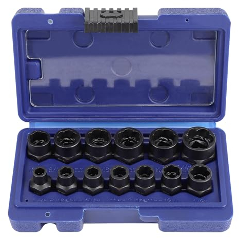 CPROSP 15 stycken extraktionsbussar, extraktorer för muttrar och skruvbultar 6,35–19 mm, hylsnycklar med spiral, mutterborttagare med 1 x 1/4 tum till 3/8 tum adapter och 1 x pluggstans