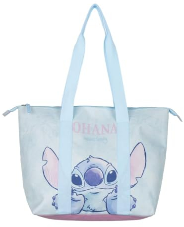 Disney Stitch Strandtasche, Reisetasche, Umhängetasche, Einkaufstasche Stitch Ohana Design, Geschenk für Frauen und Jugendliche (Blau)