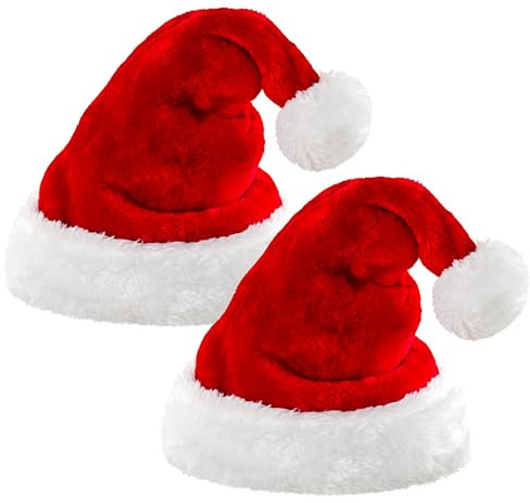 MERRYXMAS 2x Nikolausmütze - Weihnachtsmütze rot für - Einheitsgröße - Erwachsene & Kinder - für Weihnachten & Weihnachtsfeier & Weihnachtsmarkt