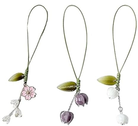JYTDBCS Flowers Cell Phone Charm Pendant, Flowerdecoration Lanyard Cute Pocket Keychain Hanging Decor for PhoneCar Key Purse (Purple)